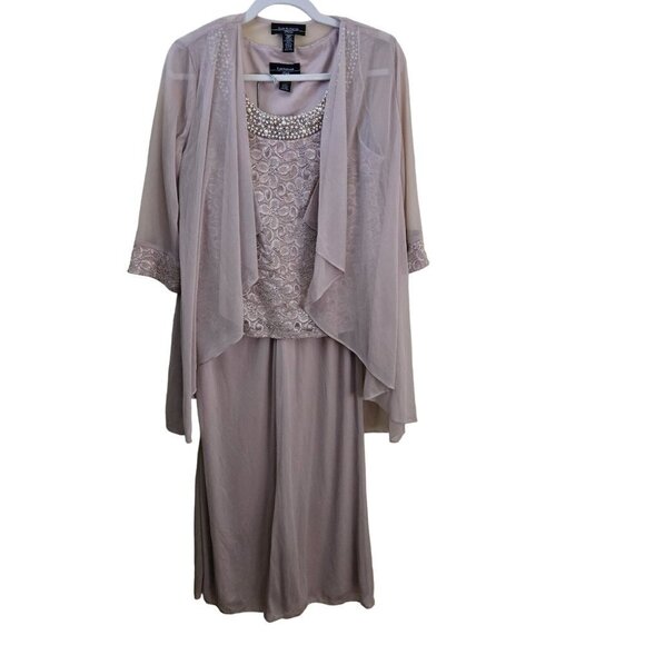 R & M Richards Beaded Neck 3 Piece Long Pant Set Size 10p - Picture 2 of 16